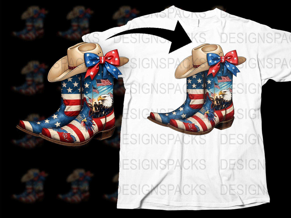 Patriotic American Flag Eagle Print T-Shirt and Matching Boots Set, 4th of July Outfit