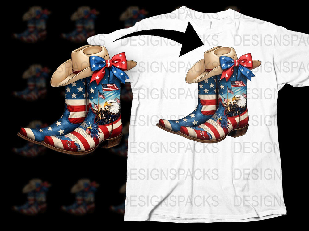 Patriotic American Flag Eagle Print T-Shirt and Matching Boots Set, 4th of July Outfit