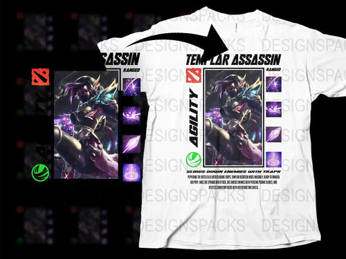 Templar Assassin Dota 2 Graphic T-Shirt, Gaming Apparel, Unisex Fantasy Tee, Purple and White Design