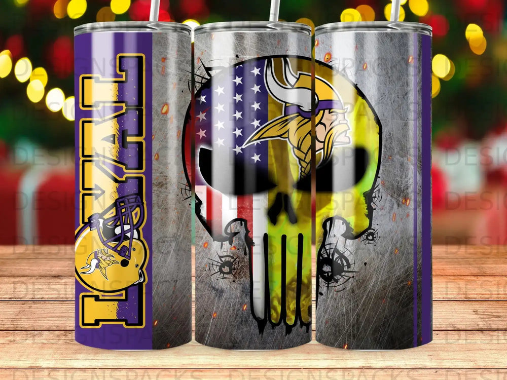 Minnesota Vikings skull design on a tumbler.