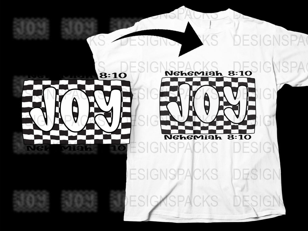 Joy Nehemiah 8:10 Black and White Checkered Tote Bag and T-Shirt Set Graphic Design