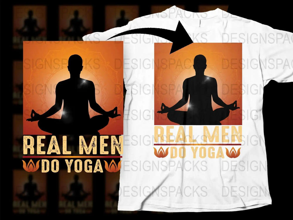 Men's Yoga T-Shirt, Real Men Do Yoga Graphic Tee, Fitness Meditation Shirt, Orange Black Yoga Apparel, Motivational Workout Clothing
