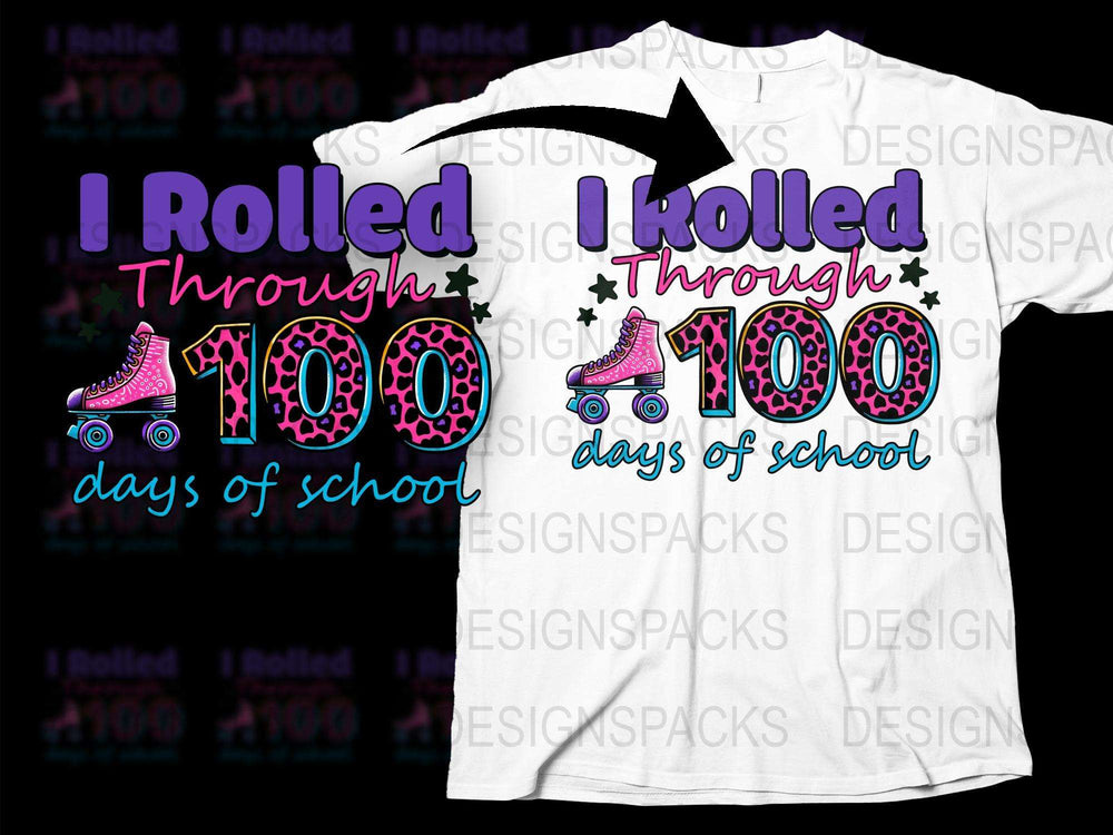 Kids 100 Days of School T-Shirt, Colorful Roller Skates Design, Celebratory School Tee