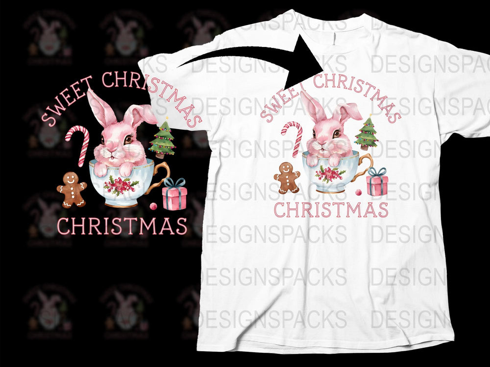 Sweet Christmas Bunny T-Shirt, Cute Rabbit Holiday Tee, Gingerbread Man, Festive Winter Apparel