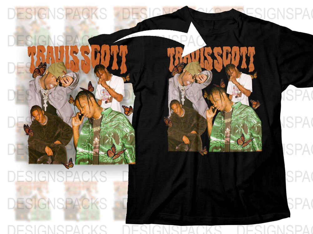 Travis Scott Inspired Graphic T-Shirt, Hip Hop Artist Tee, Butterfly Design, Men's Fashion Top