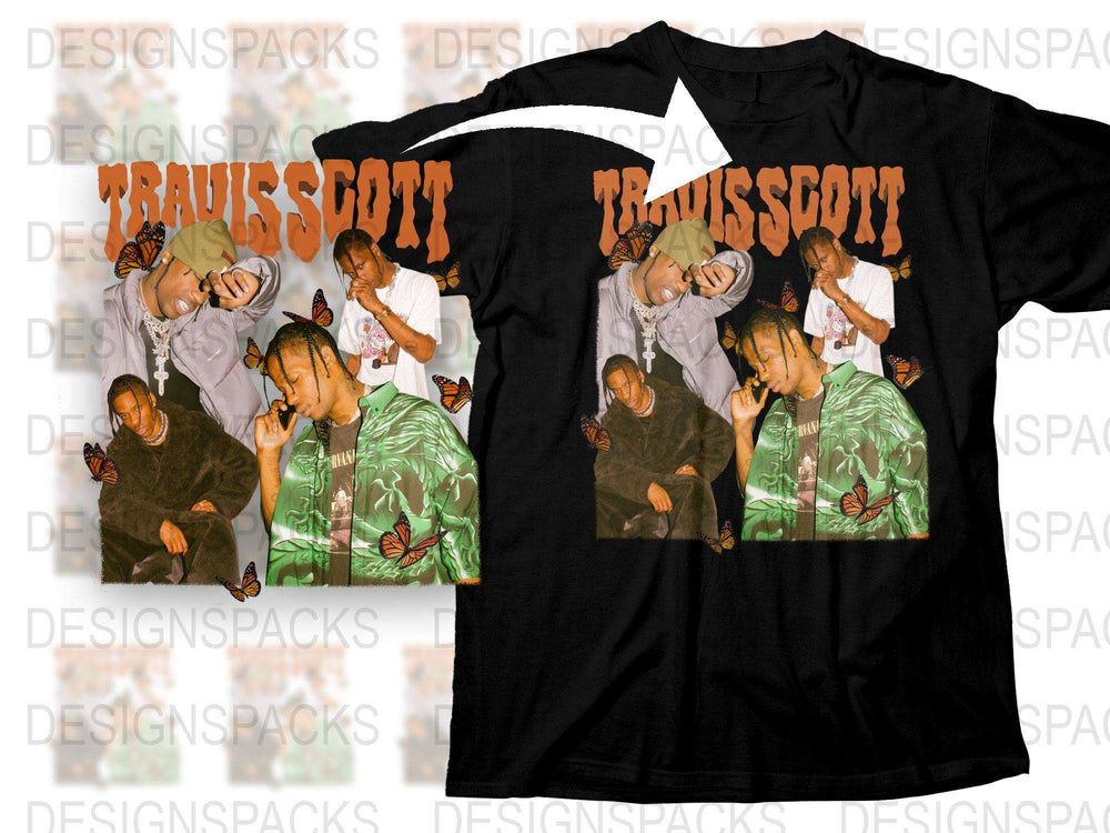 Travis Scott Inspired Graphic T-Shirt, Hip Hop Artist Tee, Butterfly Design, Men's Fashion Top