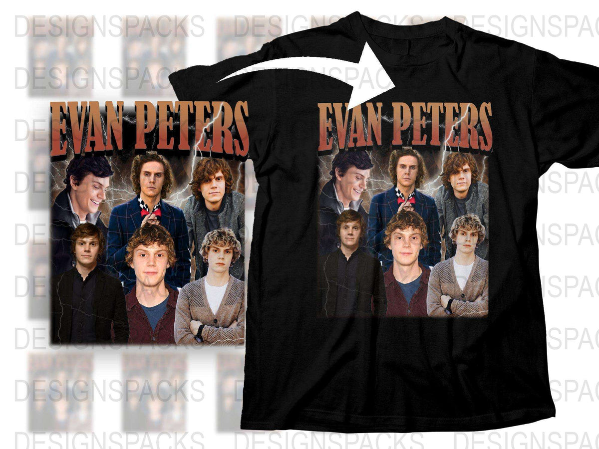 Evan Peters Photo Collage T-Shirt, Unisex Black Tee, Celebrity Printed Shirt, Actor Fan Apparel