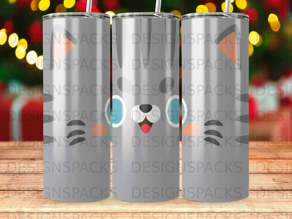 Grey Cat Face Tumbler Blue Eyes Cute Animal Beverage product type