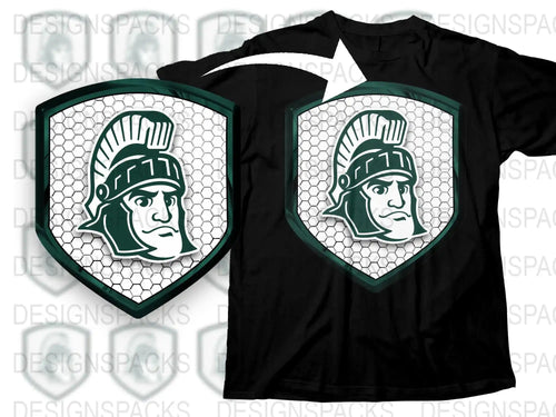 Roman Warrior Emblem T-Shirt, Classic Black Tee with Historical Helmet Design, Unique Graphic Shirt