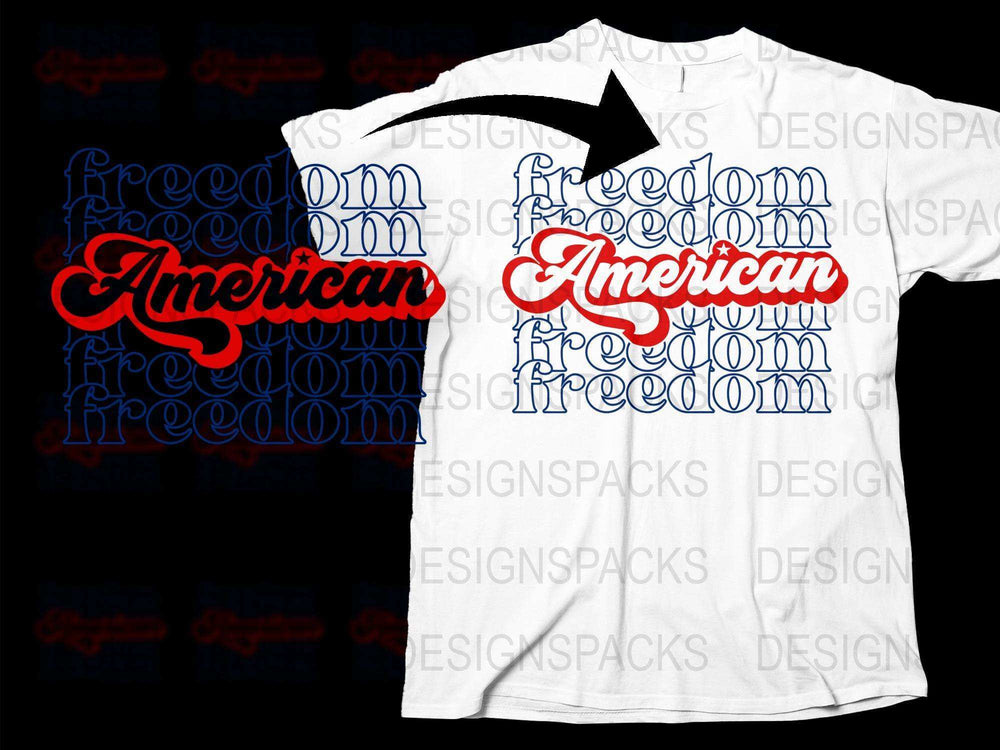 American Freedom Graphic T-Shirt, Patriotic Red White Blue Tee, 4th of July Independence Day Celebration Top