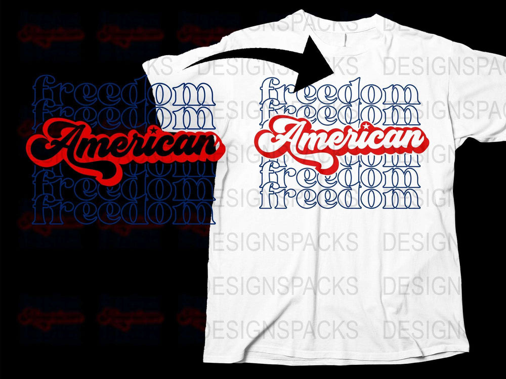 American Freedom Graphic T-Shirt, Patriotic Red White Blue Tee, 4th of July Independence Day Celebration Top