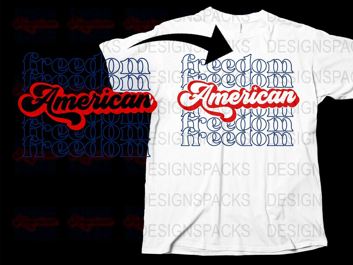 American Freedom Graphic T-Shirt, Patriotic Red White Blue Tee, 4th of July Independence Day Celebration Top
