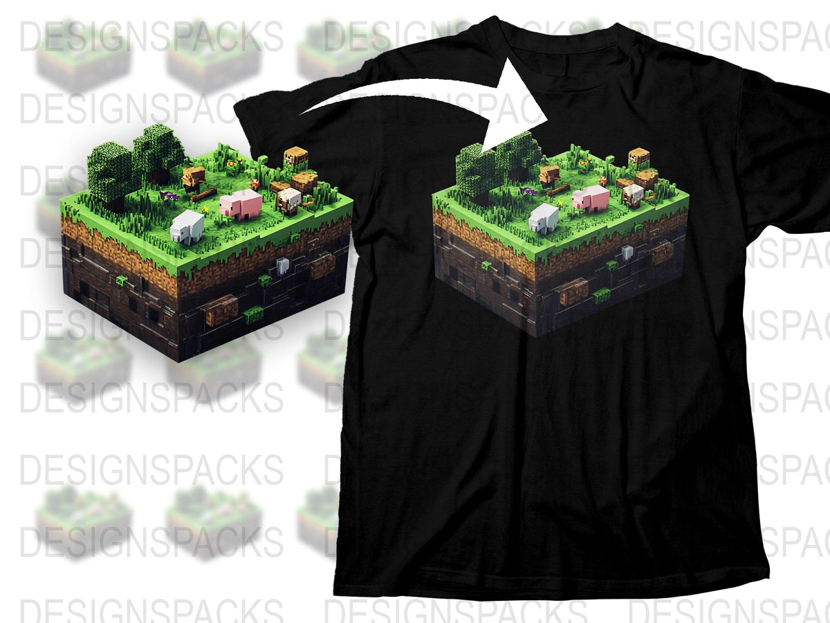 Minecraft Inspired T-Shirt, Block Building Game Graphic Tee, Boys Girls Unisex Gaming Apparel