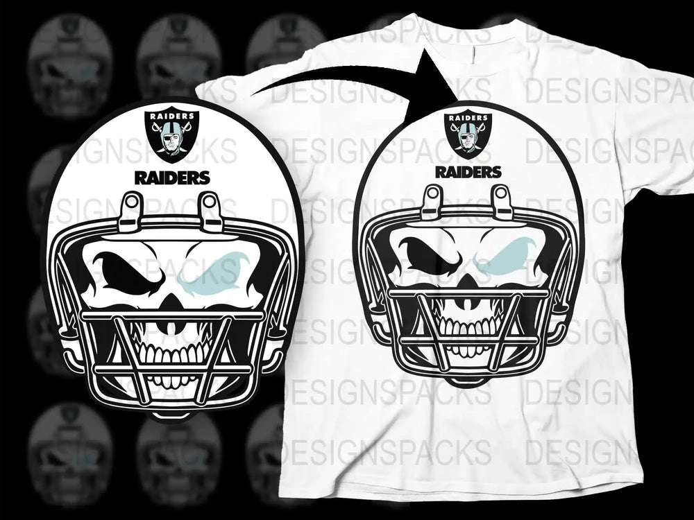 Raiders Skull Helmet Graphic T-Shirt, Sports Fan Apparel, Black and White Football Tee Design, Unique Raiders Clothing Gift