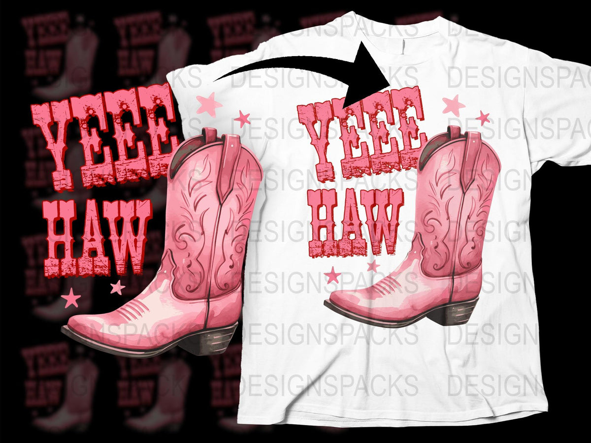 Yee Haw Pink Cowboy Boots Graphic T-Shirt, Western Style Tee, Unisex Country Fashion, Rodeo Inspired Casual Wear