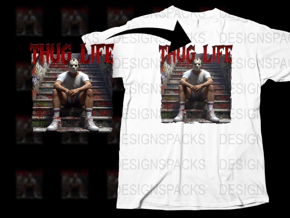 Thug Life T-Shirt, Urban Street Style, Men's White Graphic Tee, Hip Hop Fashion Shirt
