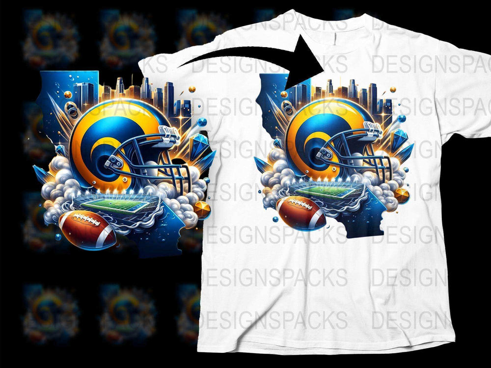 Vibrant Football Themed T-Shirt with Helmet and Stadium Graphics, Unisex Sports Tee