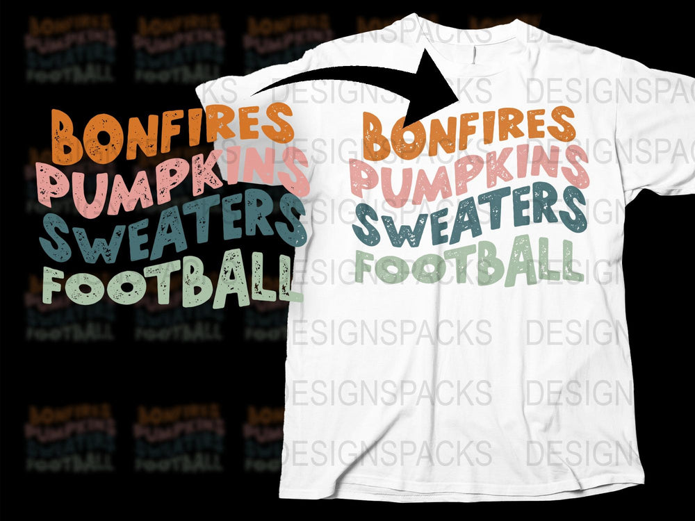 Bonfires Pumpkins Sweaters Football Graphic T-Shirt, Fall Season Casual Tee, Unisex Autumn Fashion Top