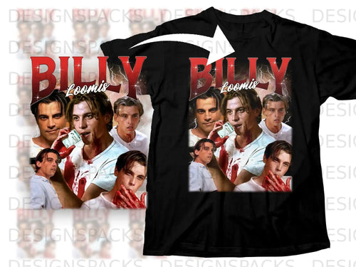 T-shirt featuring collage of actor Billy Loomis from Scream holding bloody knife.
