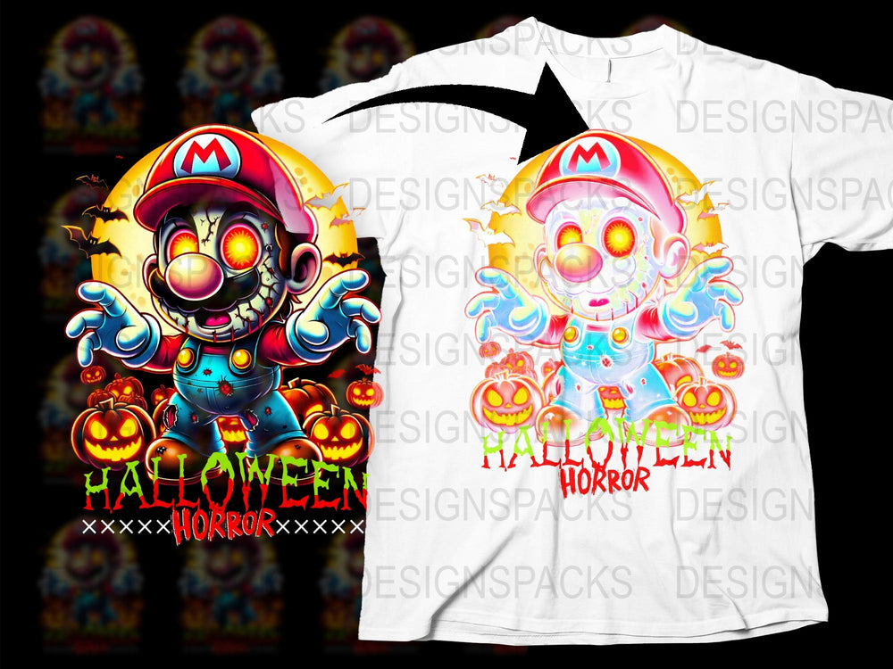 Halloween Horror T-Shirt with Creepy Clown Mario Design, Colorful Scary Graphic Tee, Unisex