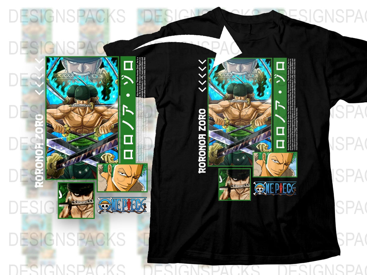 One Piece Anime T-Shirt, Roronoa Zoro Graphic Tee, Men's Black Cotton Shirt, Manga Fan Gift