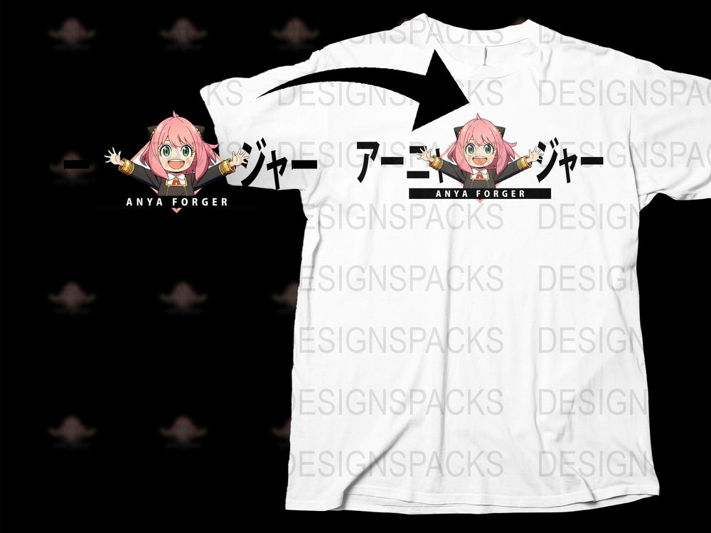 Anya Forger Anime Graphic T-Shirt, Cute Manga Character Tee, Casual Cosplay Apparel, White Cotton Shirt with Japanese Text Design