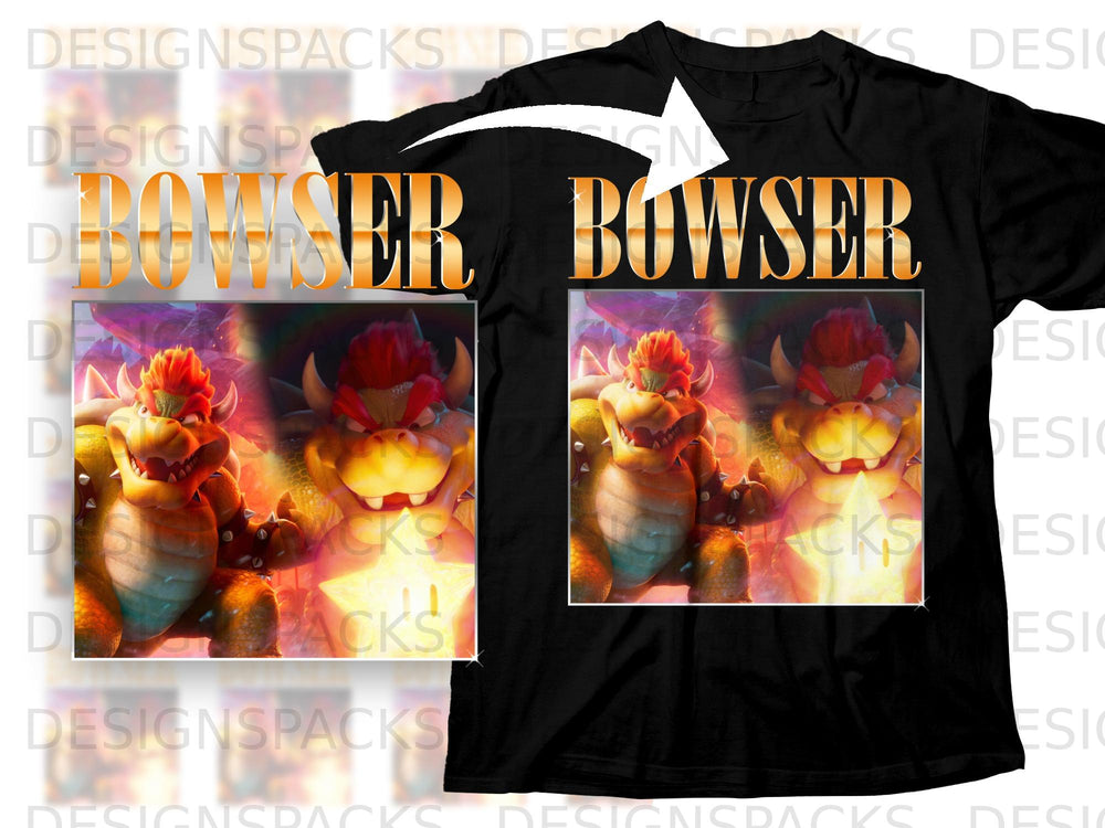 Black t-shirt featuring Bowser art and the word "BOWSER" in large orange text.
