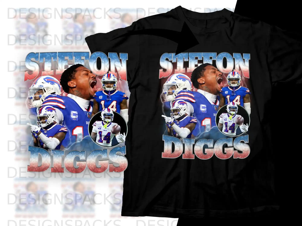 T-shirt featuring Stefon Diggs in a Bills uniform with "DIGGS" text.