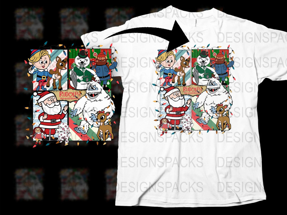 Rudolph Santa Claus Christmas T-Shirt, Festive Holiday Graphic Tee, Kids and Adults Sizes, Colorful Xmas Apparel