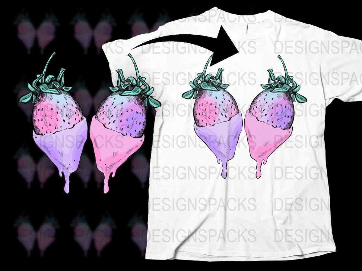 Colorful Dripping Strawberry Graphic T-Shirt, Trendy Fruit Design, Summer Fashion Top for Teens and Adults