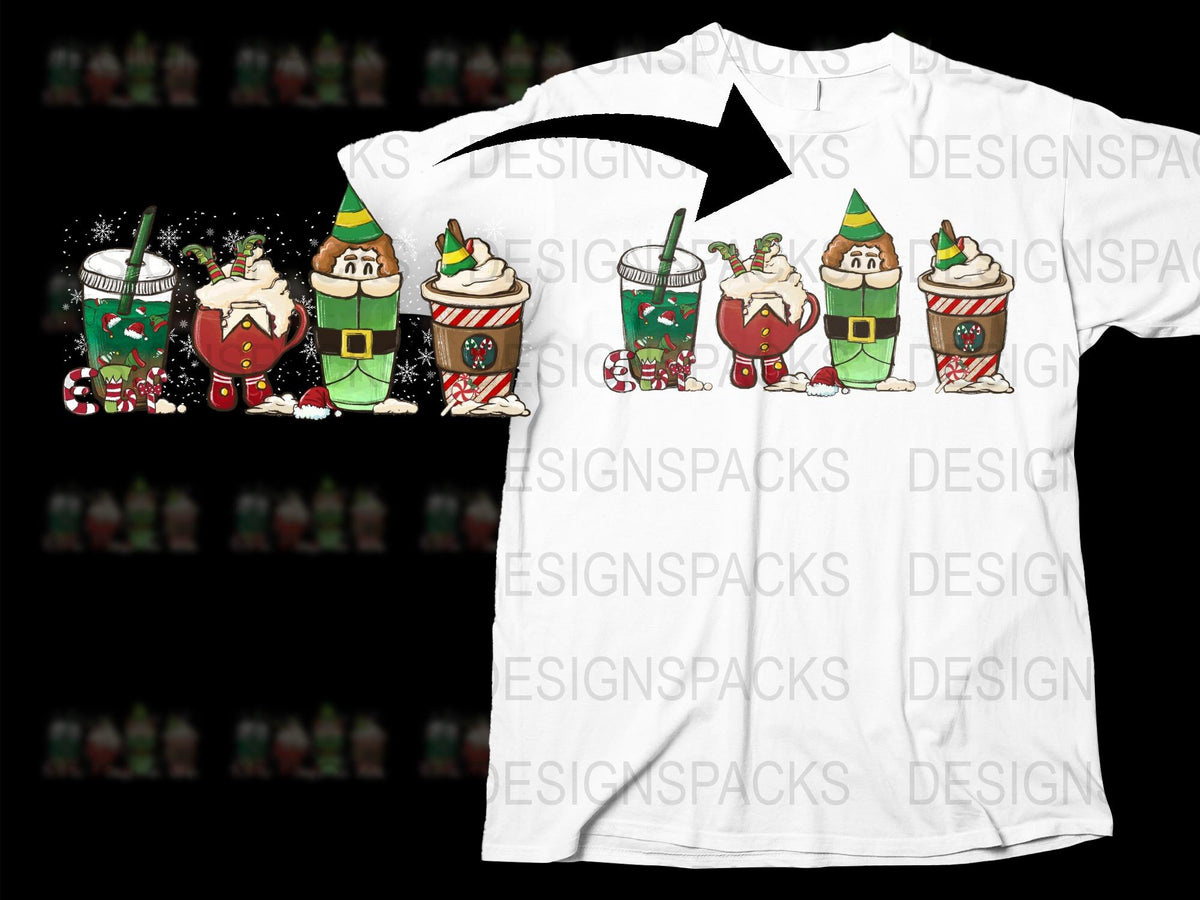 Christmas Coffee Gnomes T-Shirt, Festive Holiday Graphic Tee, Cute Winter Drink Design, Unisex Adult Clothing