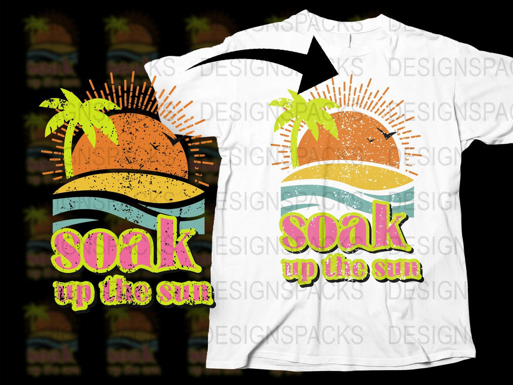 Tropical Sunset Graphic T-Shirt, Soak Up The Sun Beach Tee, Vibrant Summer Shirt Design, Unisex Casual Wear
