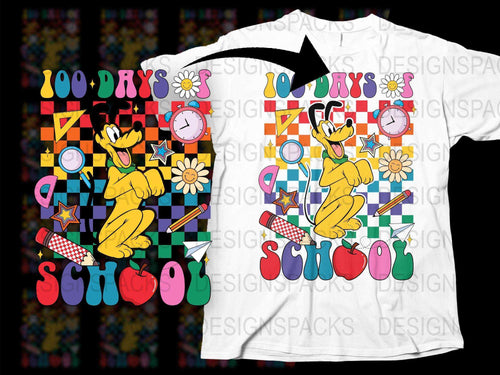 Colorful 100 Days of School Pluto T-Shirt, Disney Inspired Kids Tee, Celebration Teacher Gift, Fun Cartoon Character Apparel
