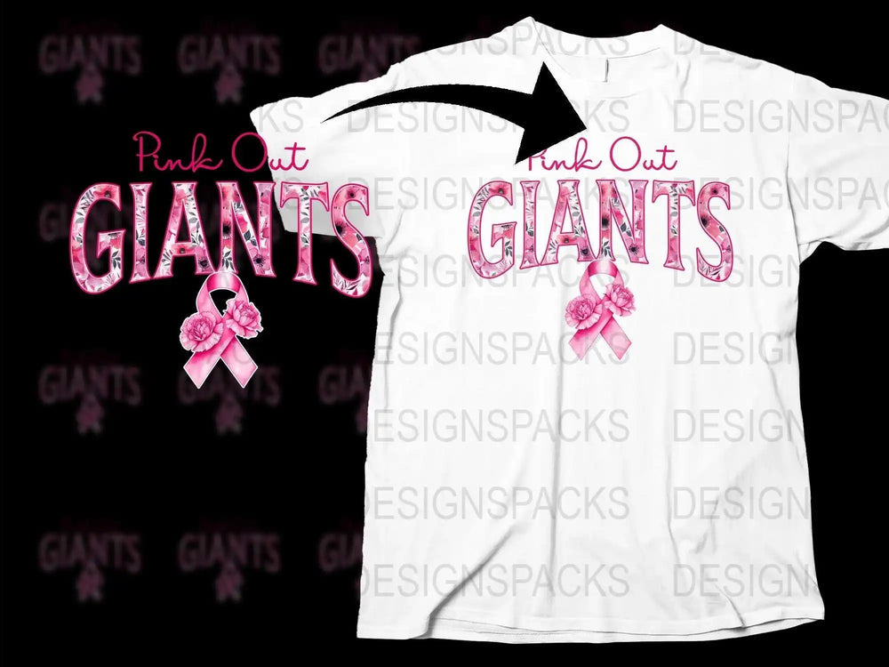 Pink Out Giants T-Shirt with Breast Cancer Awareness Ribbon Sports Fan Gear