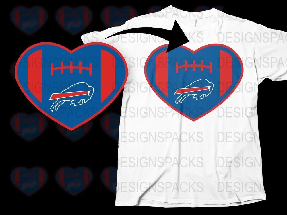 Buffalo Football Themed Heart T-Shirt, Sports Fan Gift, Blue and Red Graphic Tee, Casual Wear