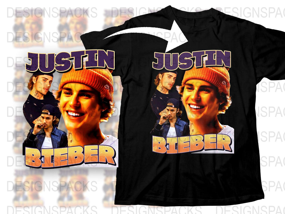 Justin Bieber Graphic T-Shirt, Vintage Style Pop Art, Unisex Black Tee, Music Fan Merchandise, Collector's Item