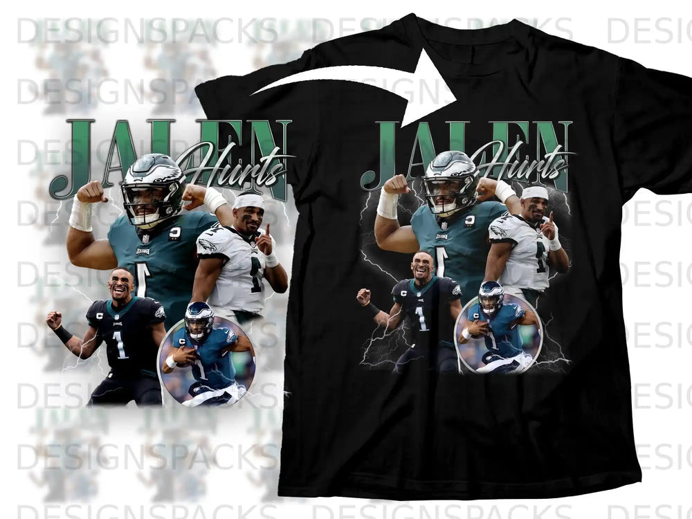 Jalen Hurts Philadelphia Eagles football jersey with lightning graphics.