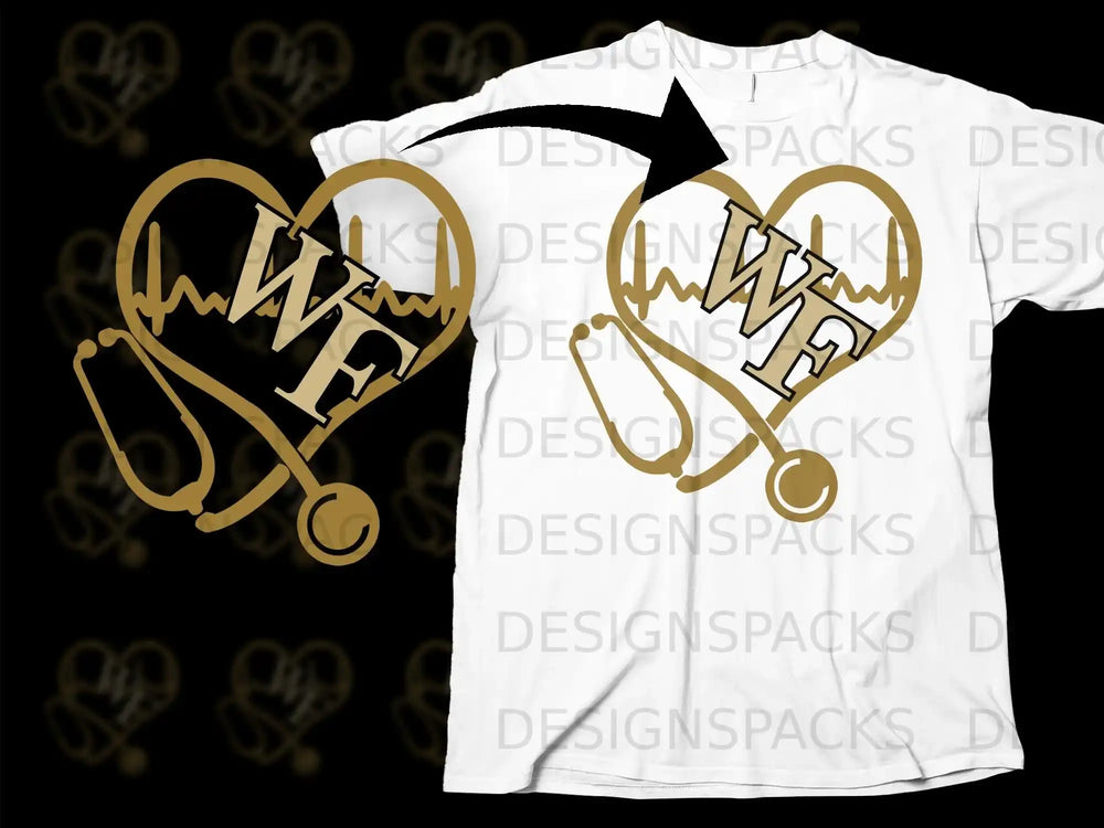 Heartbeat Stethoscope with WF Initials Shirt