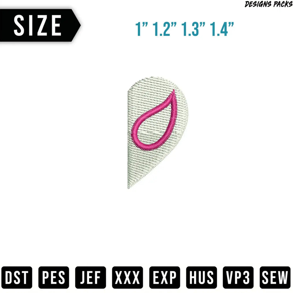 Embroidery design sample: pink paisley on white background, sizes and file types listed.