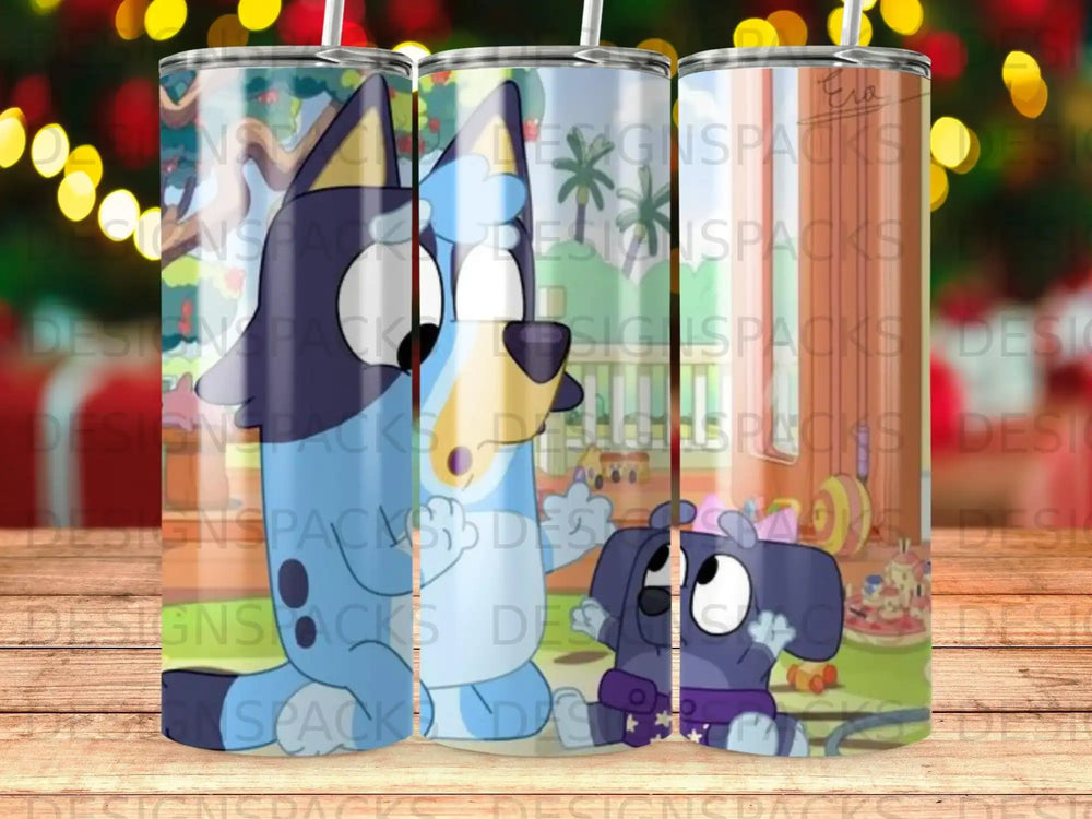 Bluey and Bingo characters on a colorful tumbler with "Era" text.