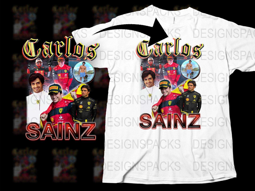 Carlos Sainz Tribute T-Shirt, Formula 1 Racing Legends, Fan Apparel, White Graphic Tee with Driver Images and Name