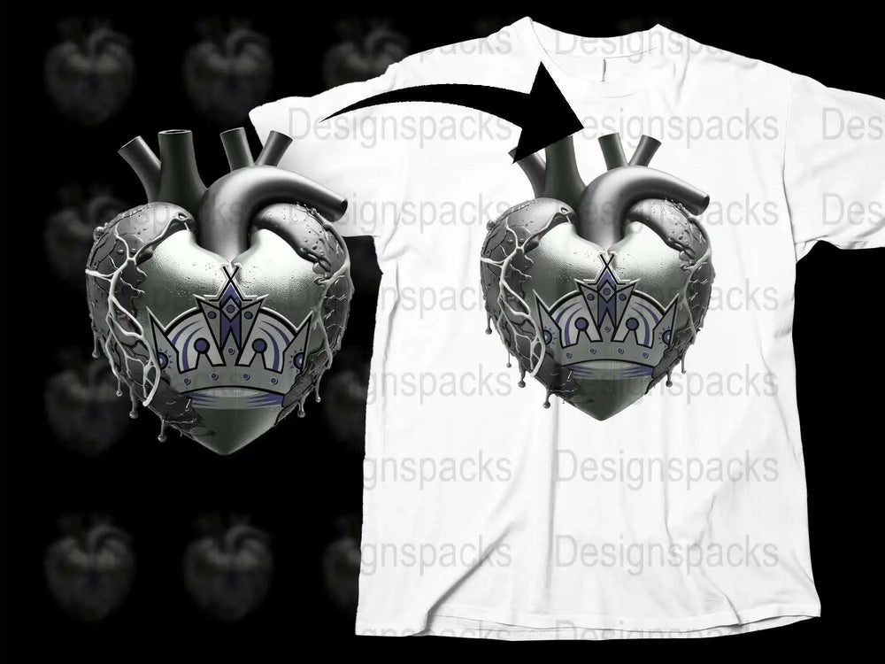 Gothic Heart T-Shirt, Anatomical Silver Heart Graphic Tee, Unisex Crown Design Shirt