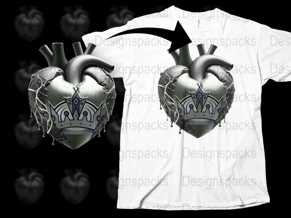 Gothic Heart T-Shirt, Anatomical Silver Heart Graphic Tee, Unisex Crown Design Shirt