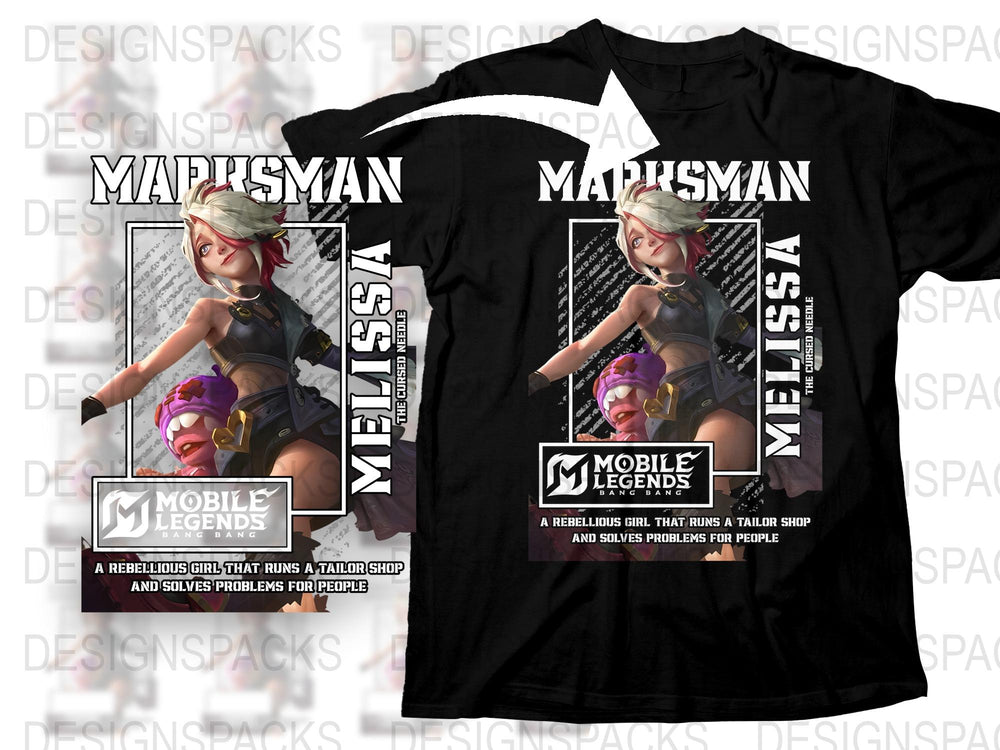 Mobile Legends Marksman T-Shirt, Gaming Graphic Tee, Fasha Character Design, Black Unisex Apparel