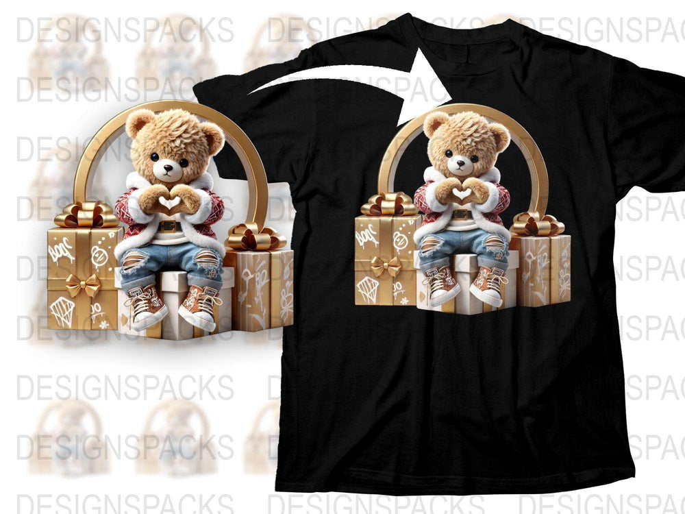 Cute Teddy Bear Graphic T-Shirt, Unisex Soft Cotton Tee, Casual Love Heart Bear Print Shirt for All Ages