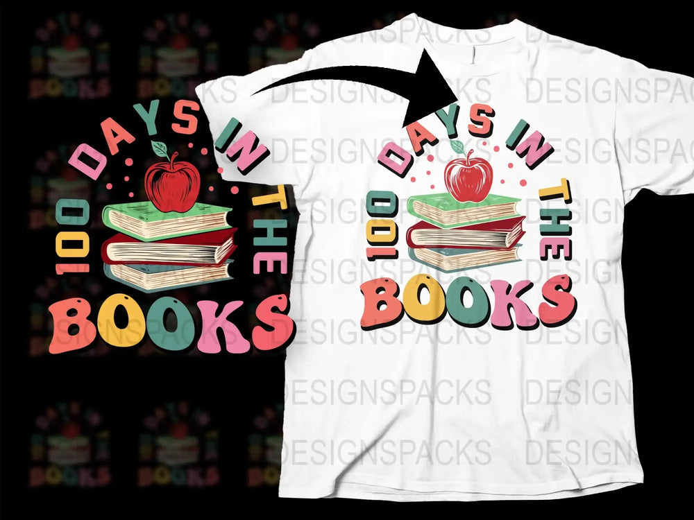 100 Days in the Books T-Shirt, Colorful School Celebration Tee, Teacher's Gift, Reading Themed Shirt