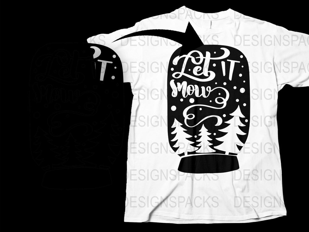 Let It Snow Christmas T-Shirt, Holiday Graphic Tee, White Snowflakes, Winter Apparel