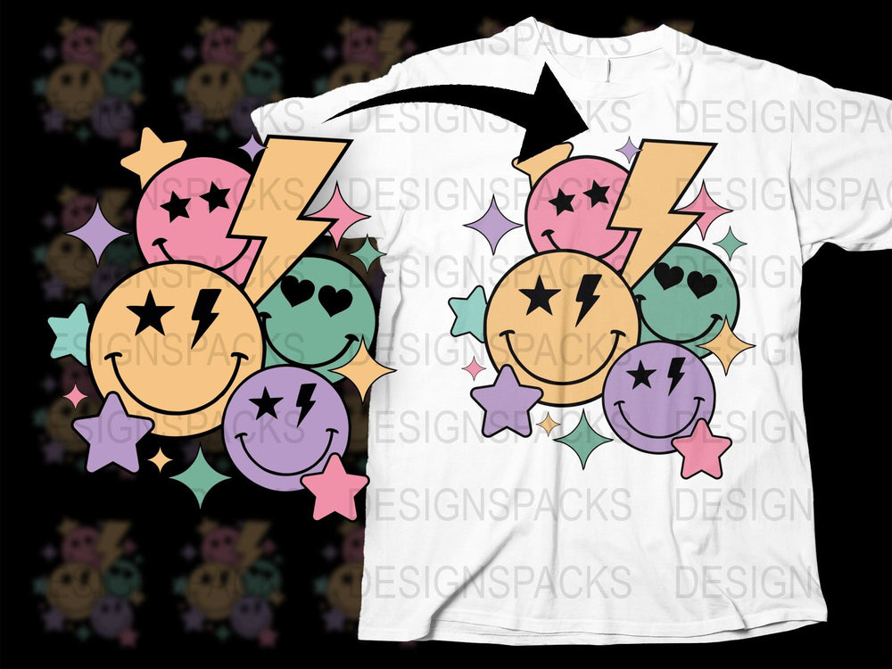 Colorful Smiley Face T-Shirt, Retro Happy Faces Tee, Unisex Graphic T-Shirt, Vintage Style Casual Wear, Unique Gift Idea