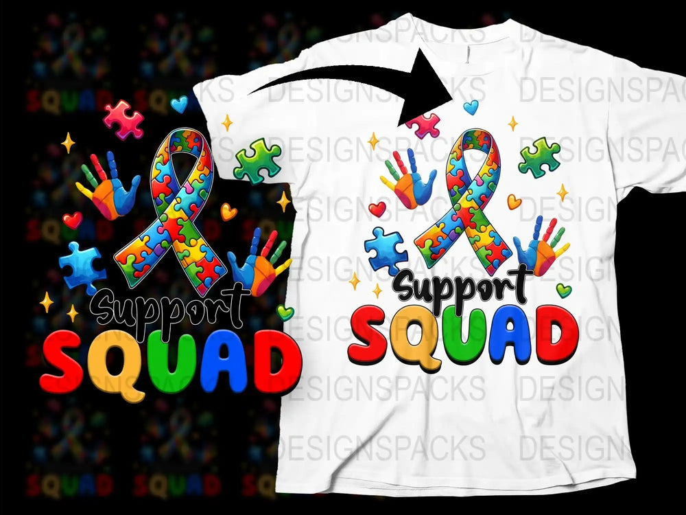 Autism Awareness T-Shirt Support Squad Puzzle Pieces Colorful Graphic Tee