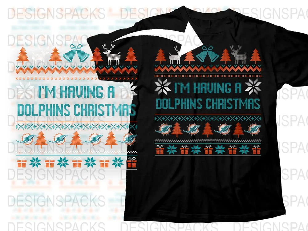 Dolphins Christmas T-Shirt, Festive Holiday Graphic Tee, Winter Casual Apparel, Unisex Black Top with Dolphin Design